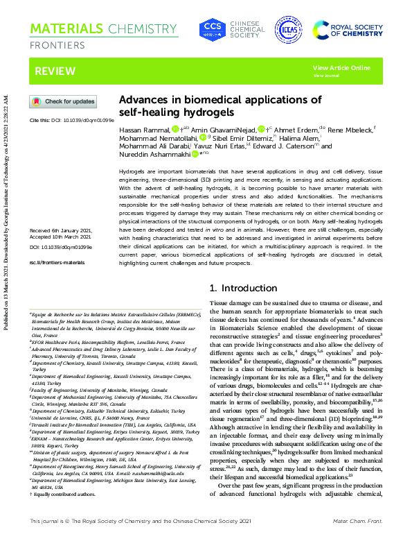 (PDF) Advances in biomedical applications of self-healing hydrogels