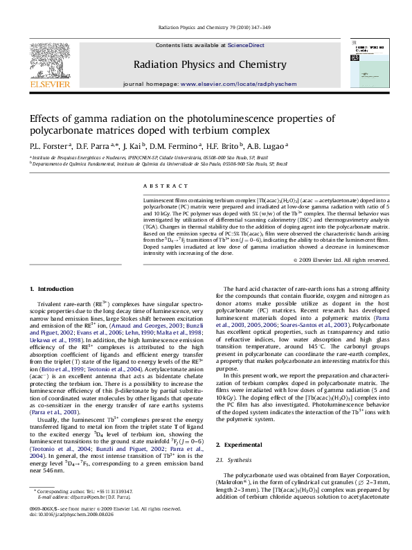 (PDF) Effects of gamma radiation on the photoluminescence properties of ...