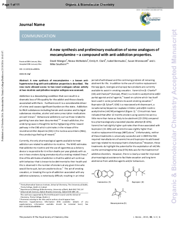 (PDF) A new synthesis and preliminary evaluation of some analogues of ...