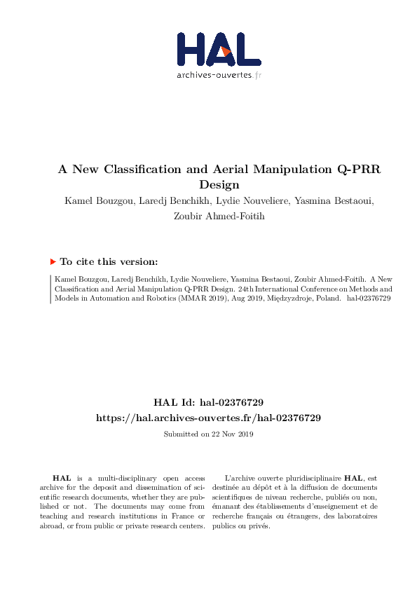 (PDF) A New Classification and Aerial Manipulation Q-PRR Design