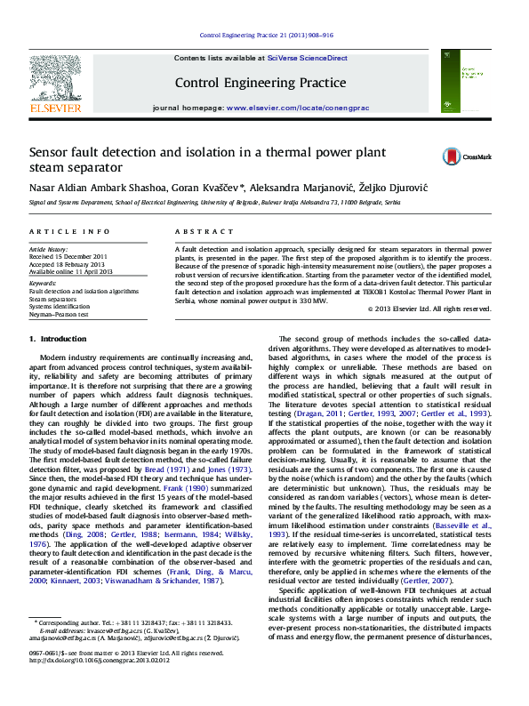 (PDF) Sensor fault detection and isolation in a thermal power plant ...