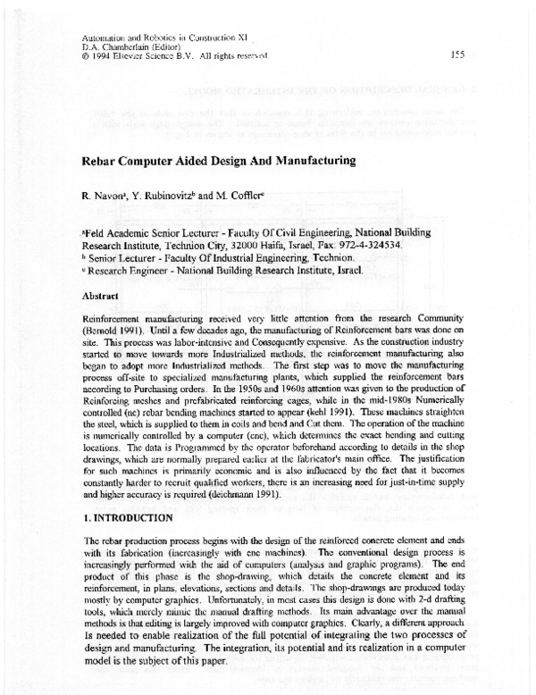 (PDF) Rebar Computer Aided Design And Manufacturing Ronie Navon