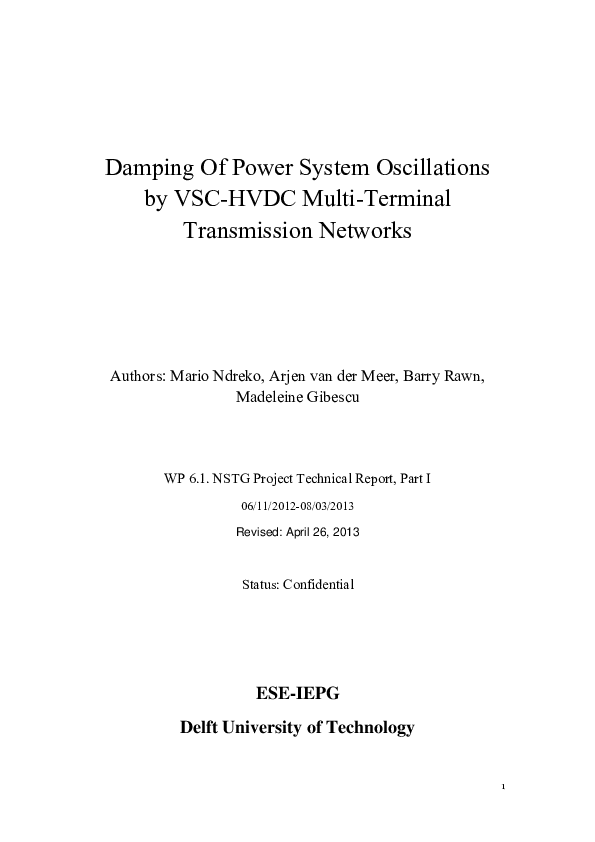 (PDF) Damping Of Power System Oscillations by VSC-HVDC Multi-Terminal ...