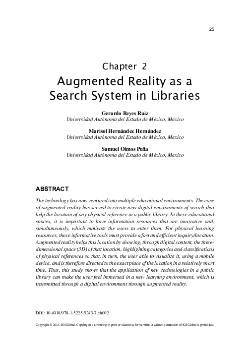 (PDF) Augmented Reality as a Search System in Libraries