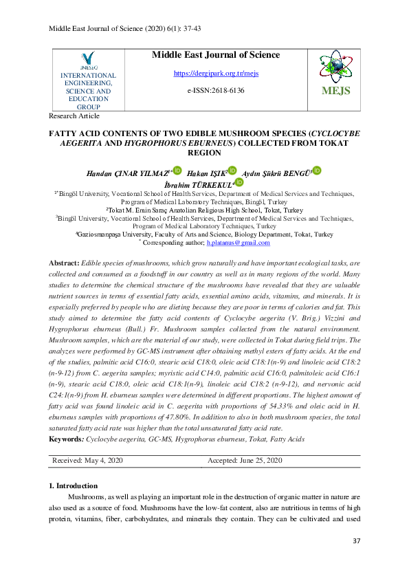 (PDF) Fatty Acid Contents of Two Edible Mushroom Species (Cyclocybe ...