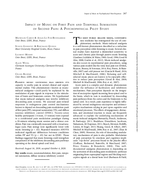 (PDF) Impact of Music on First Pain and Temporal Summation of Second Pain