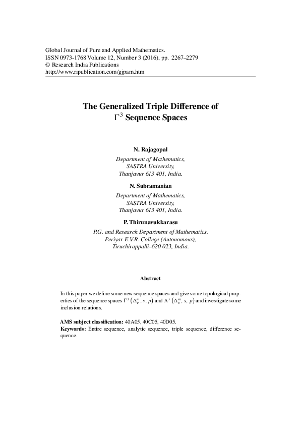 (PDF) The generalized triple difference of 3 sequence spaces