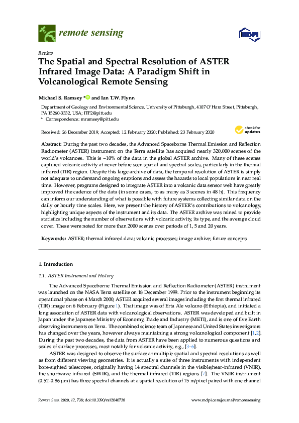 (PDF) The Spatial and Spectral Resolution of ASTER Infrared Image Data ...