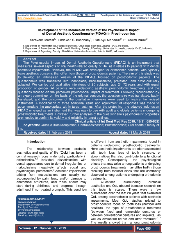 (PDF) Development of the Indonesian version of the Psychosocial Impact ...