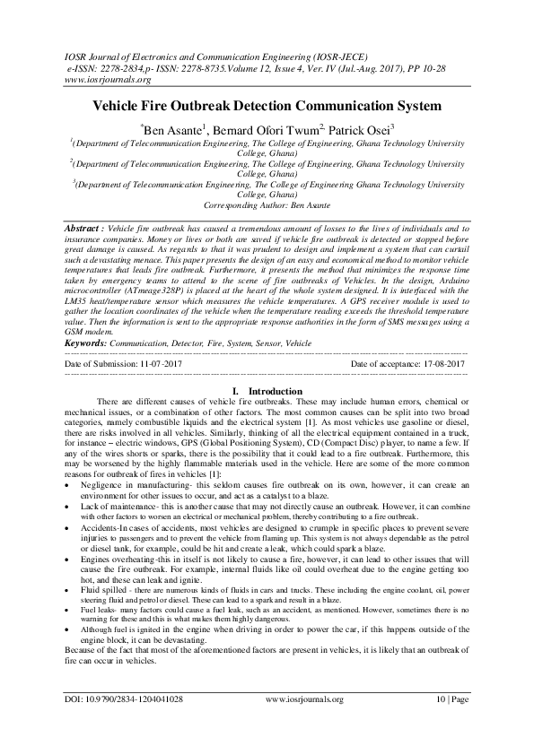 (PDF) Vehicle Fire Outbreak Detection Communication System