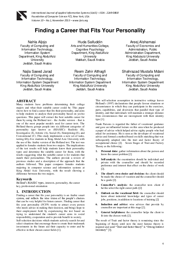 (PDF) Finding a Career that Fits Your Personality