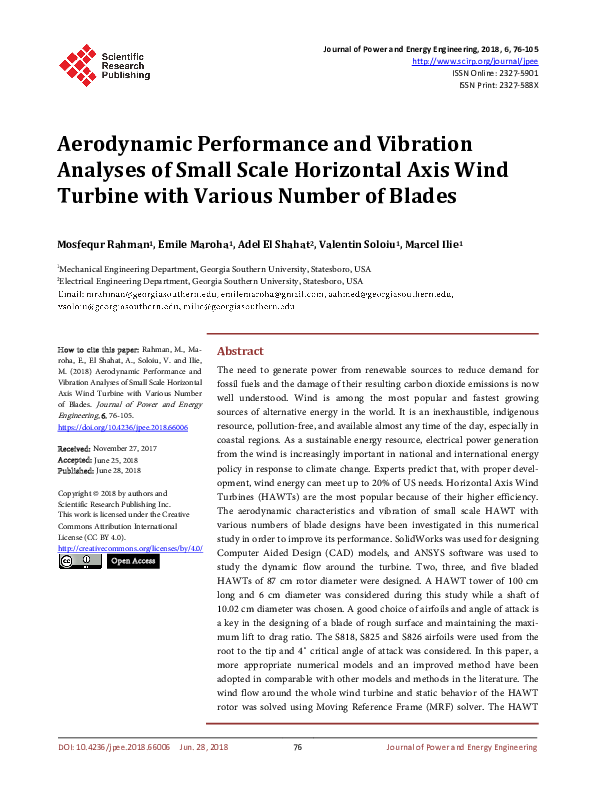 (PDF) Aerodynamic Performance and Vibration Analyses of Small Scale ...