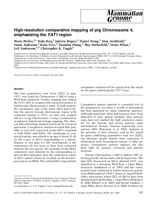 (PDF) High-resolution comparative mapping of pig Chromosome 4 ...