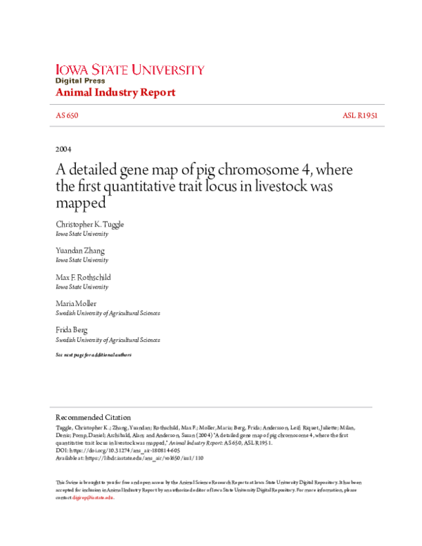 (PDF) A detailed gene map of pig chromosome 4, where the first ...