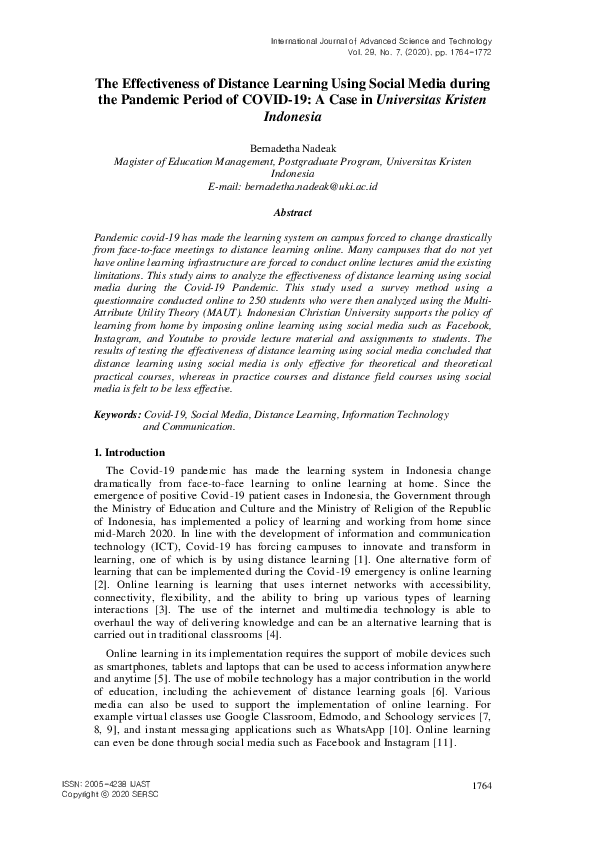 (PDF) The Effectiveness of Distance Learning Using Social Media during ...