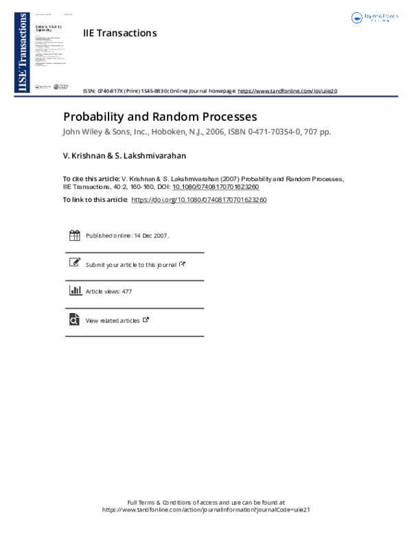 (PDF) Probability and random processes