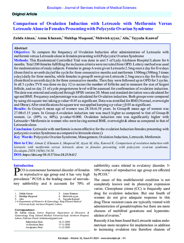 (PDF) Comparison of Ovulation Induction with Letrozole with Metformin ...