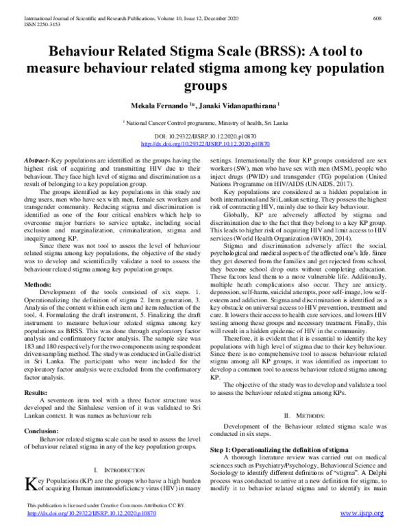 (PDF) Behaviour Related Stigma Scale (BRSS): A tool to measure ...