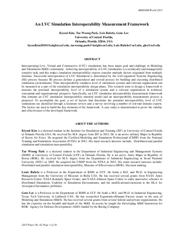 (PDF) An LVC Simulation Interoperability Measurement Framework