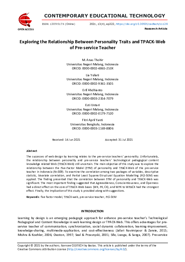 (PDF) Exploring the Relationship Between Personality Traits and TPACK ...