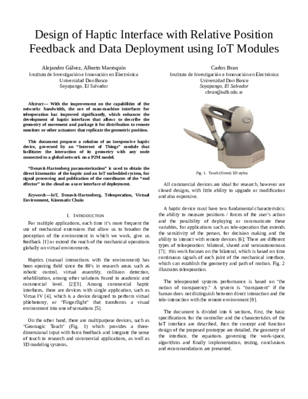 (PDF) Design of haptic interface with relative position feedback and ...