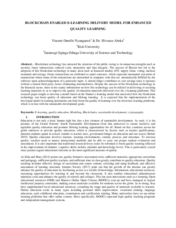 (PDF) Blockchain Enabled E-Learning Delivery Model for Enhanced Quality ...