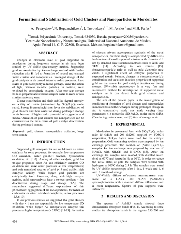 (PDF) Formation and Stabilization of Gold Clusters and Nanoparticles in ...