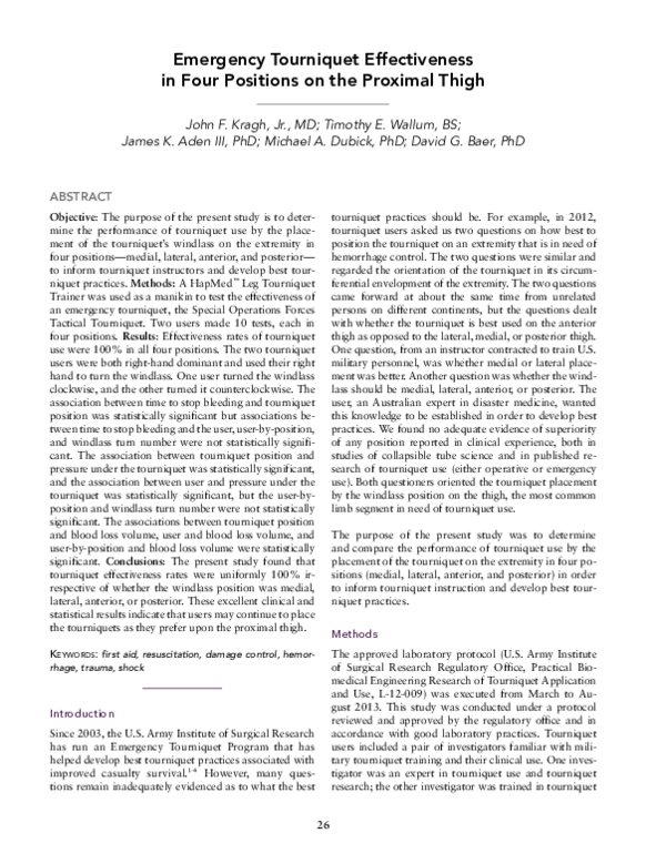 (PDF) Emergency tourniquet effectiveness in four positions on the