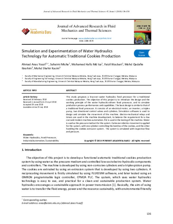 (PDF) Simulation and Experimentation of Water Hydraulics Technology for