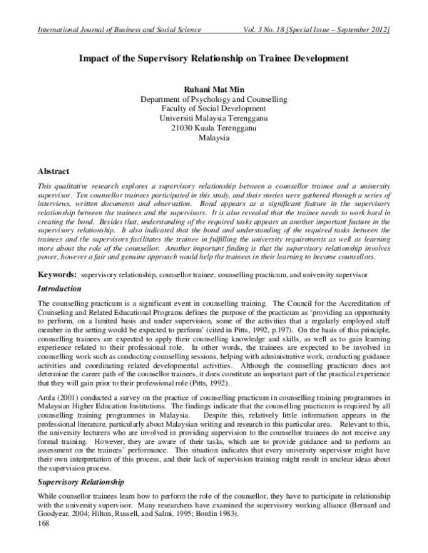 (PDF) Impact of the Supervisory Relationship on Trainee Development