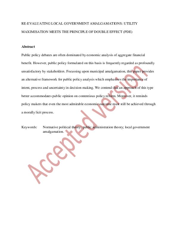  pdf re evaluating local government amalgamations utility