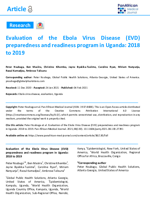(PDF) Evaluation of the Ebola Virus Disease (EVD) preparedness and ...
