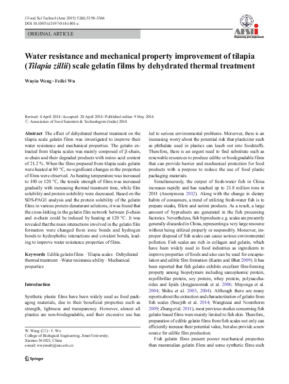 (PDF) Water resistance and mechanical property improvement of tilapia