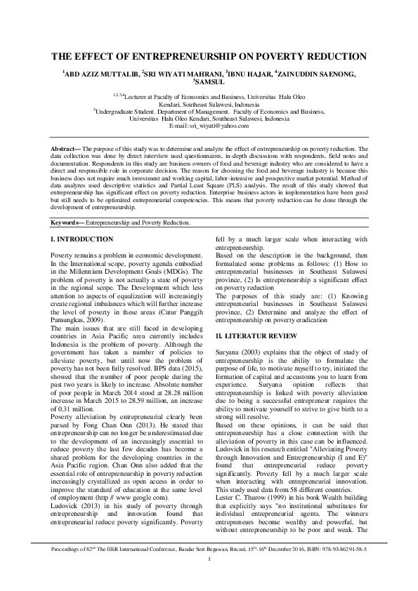 (PDF) The Effect of Entrepreneurship on Poverty Reduction