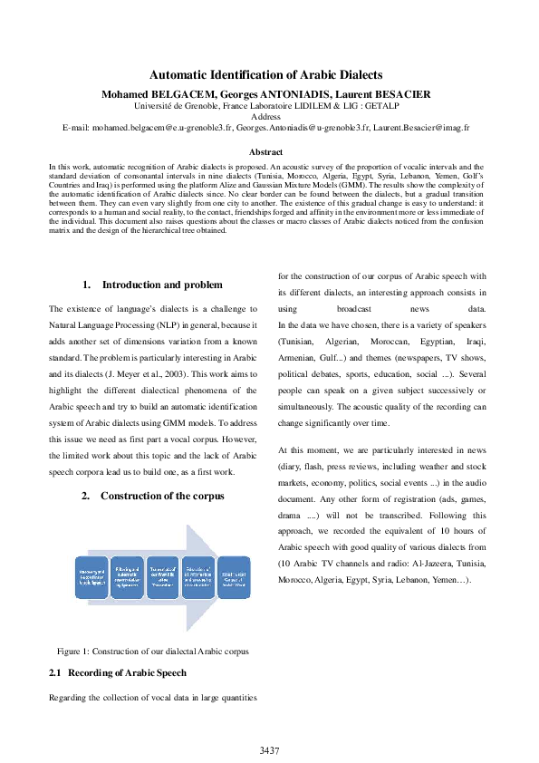 (PDF) Automatic Identification of Arabic Dialects