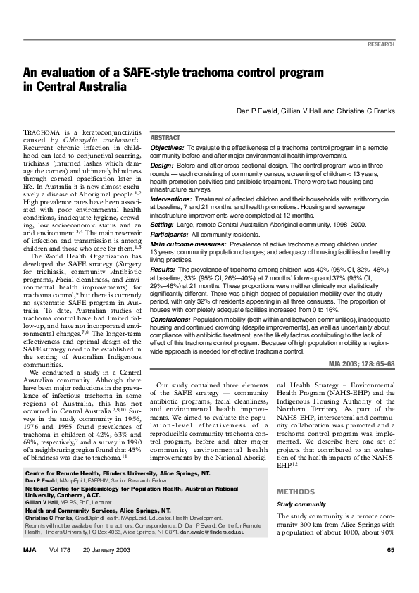 (PDF) An evaluation of a SAFE-style trachoma control program in Central ...