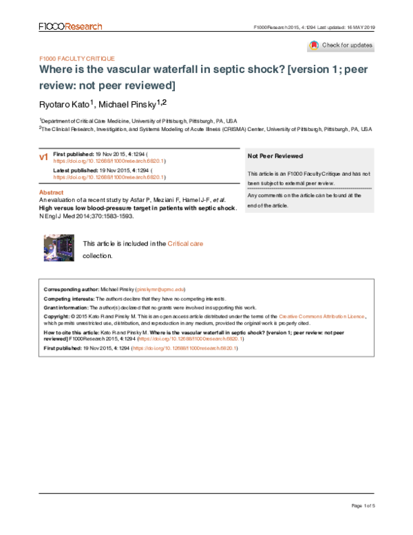 (PDF) Where is the vascular waterfall in septic shock?