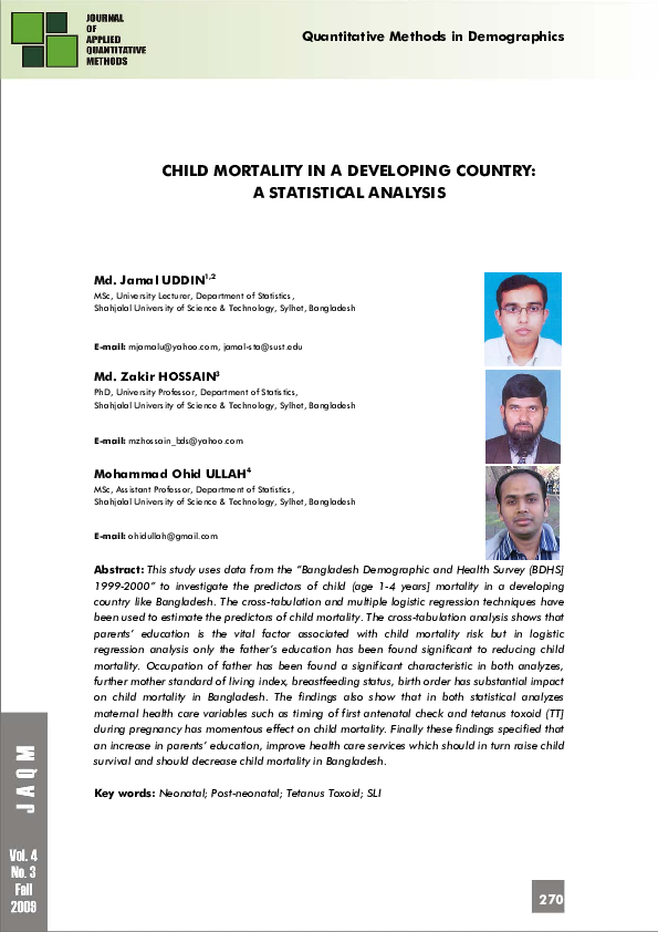 (PDF) MO: Child mortality in a developing country: A statistical analysis
