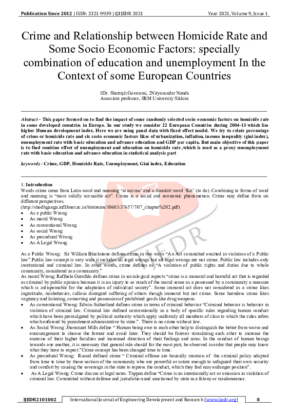 (PDF) Crime and Relationship between Homicide Rate and Some Socio ...
