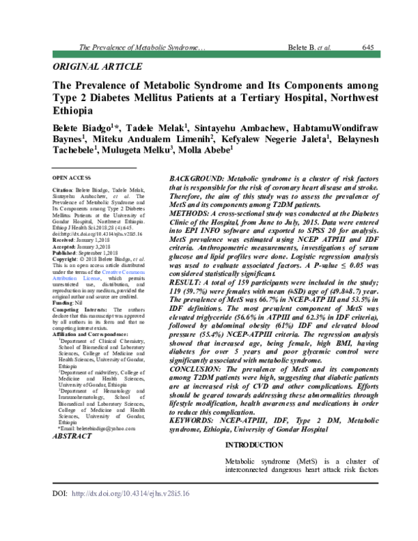 (PDF) The Prevalence of Metabolic Syndrome and Its Components among ...