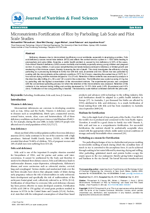 (PDF) Micronutrients Fortification of Rice by Parboiling: Lab Scale and ...