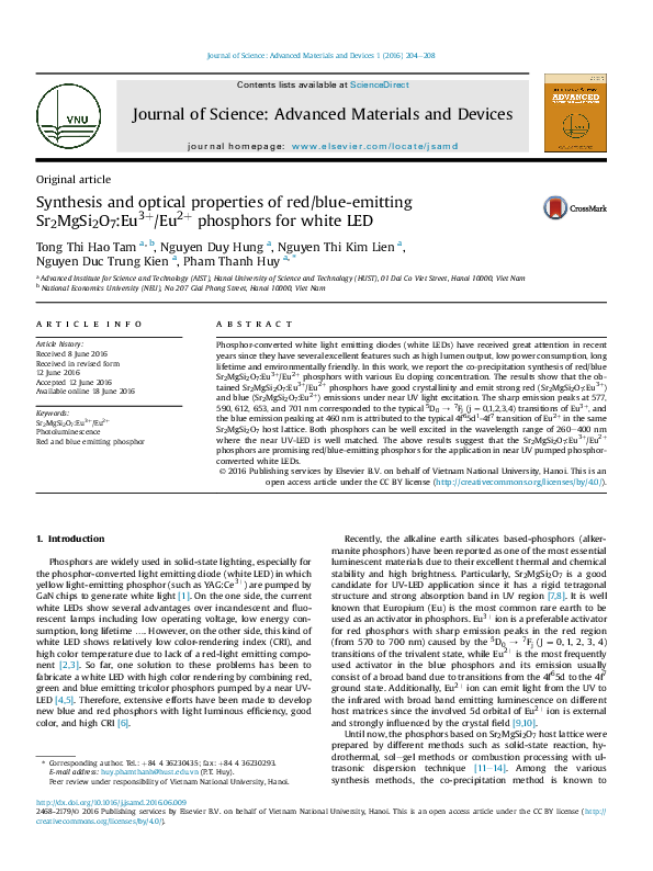 (PDF) Synthesis and optical properties of red/blue-emitting Sr2MgSi2O7 ...