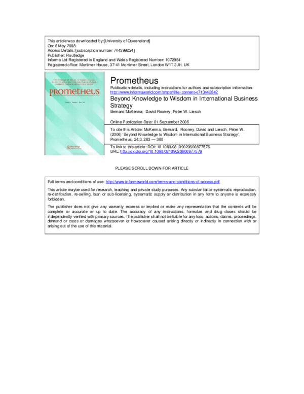 (PDF) Beyond Knowledge to Wisdom in International Business Strategy