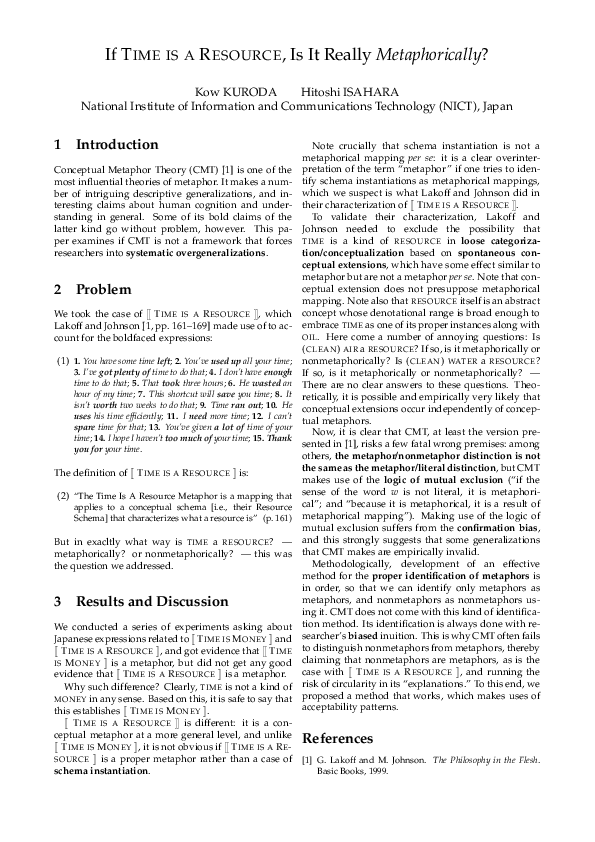 (PDF) If TIME IS A RESOURCE, Is It Really Metaphorically?