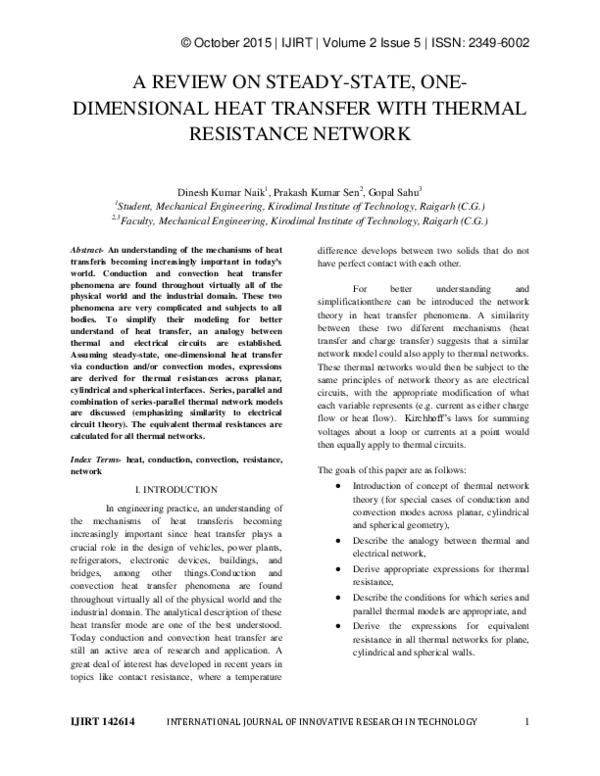 (PDF) A Review on SteadyState, OneDimensional Heat Transfer with Thermal Resistance Network