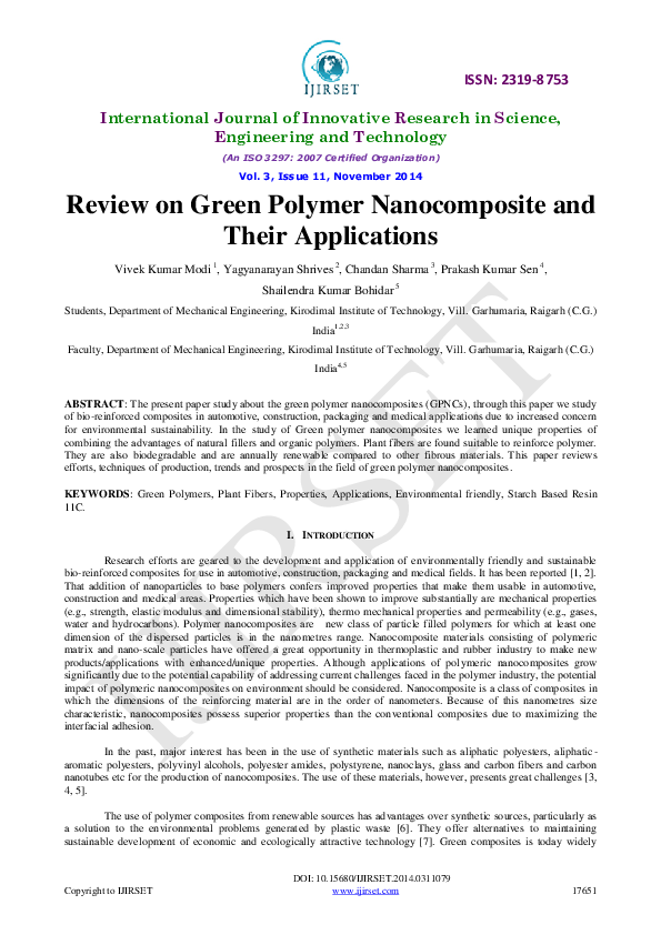 (PDF) Review on Green Polymer Nanocomposite andTheir Applications