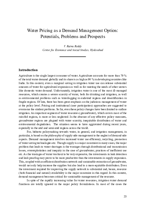 (PDF) Water Pricing as a Demand Management Option: Potentials, Problems ...