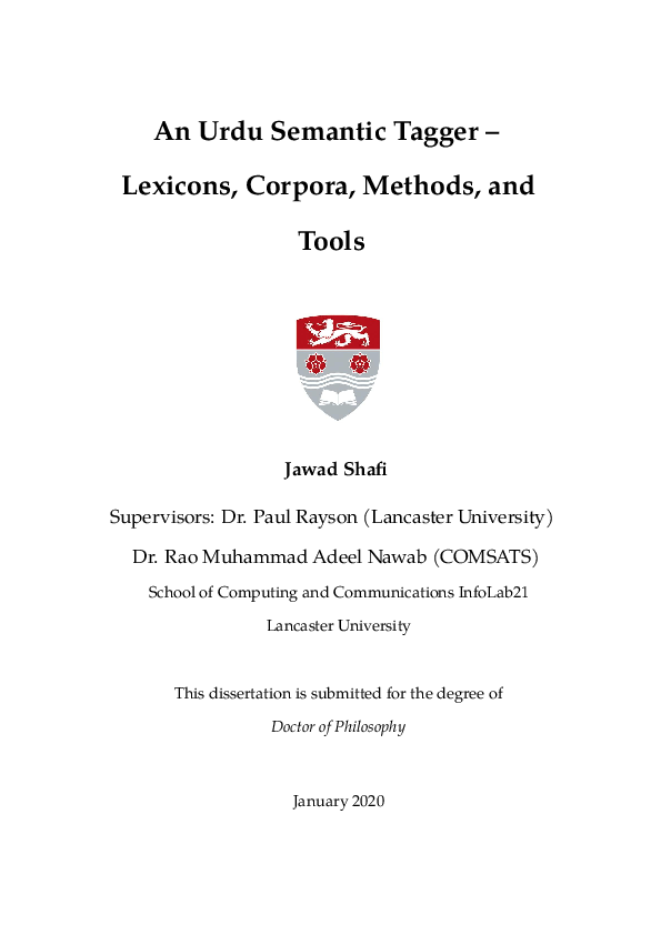 (PDF) An Urdu semantic tagger - lexicons, corpora, methods and tools