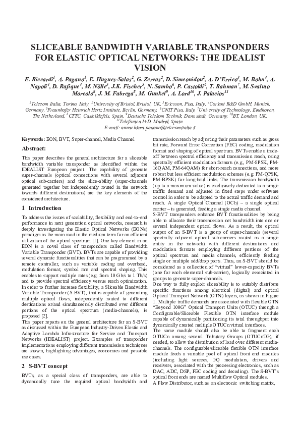 (PDF) Sliceable bandwidth variable transponders for elastic optical ...