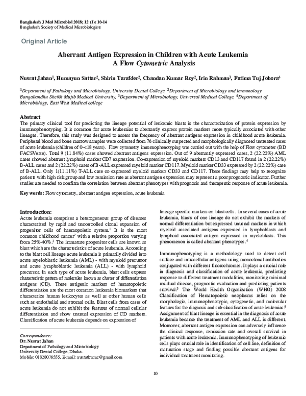 (PDF) Aberrant Antigen Expression in Children with Acute Leukemia A ...